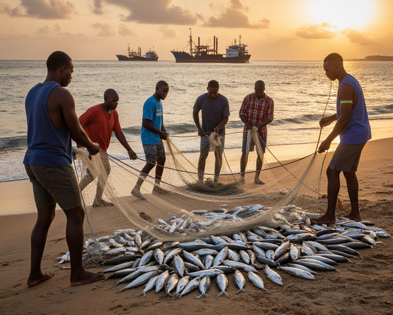 African Fishermen and Trawlers