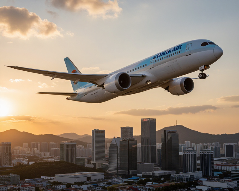 Korean Air Aircraft in Sunset